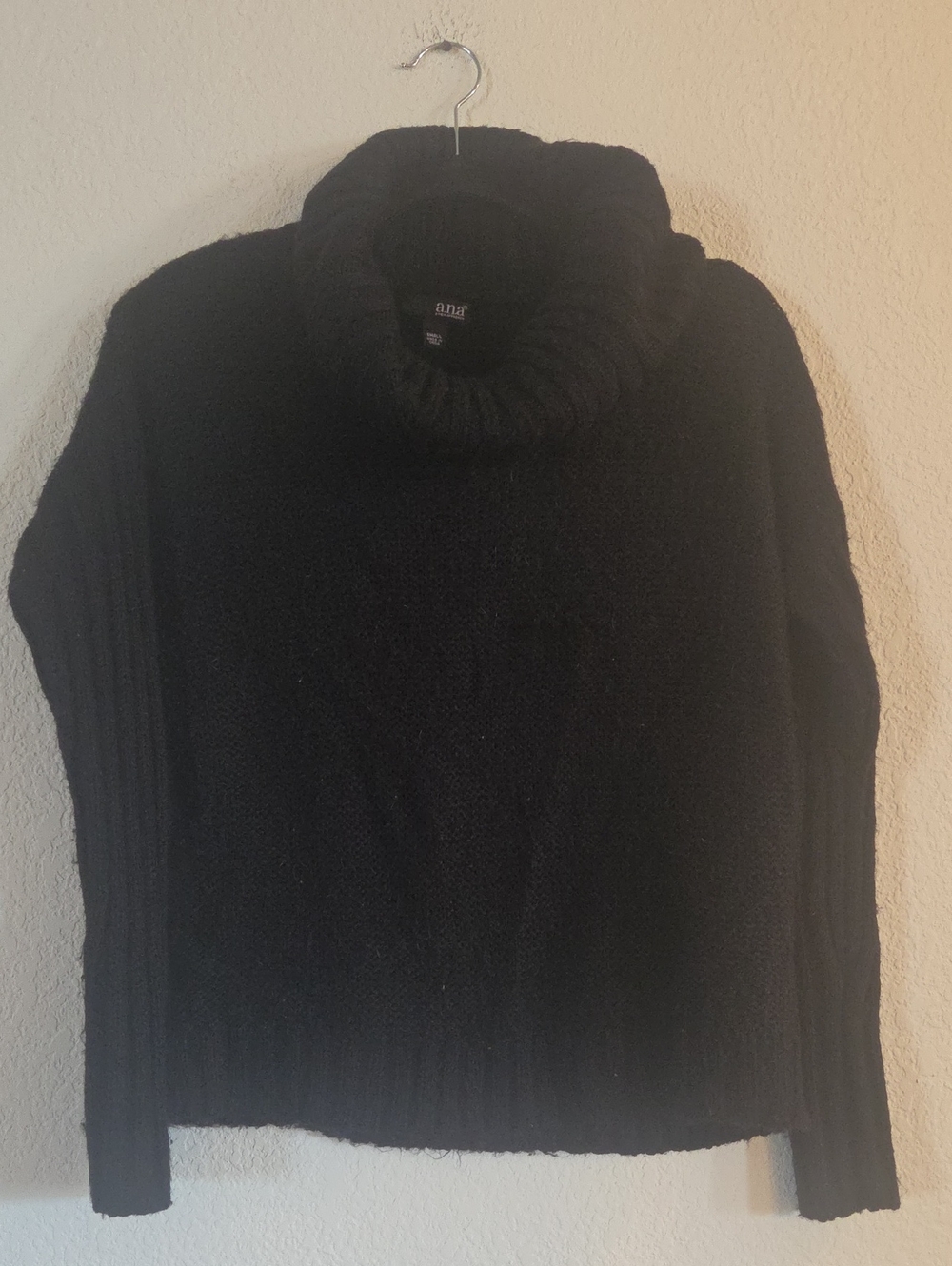 a.n.a Black Turtleneck Cable-Front Knit Sweater